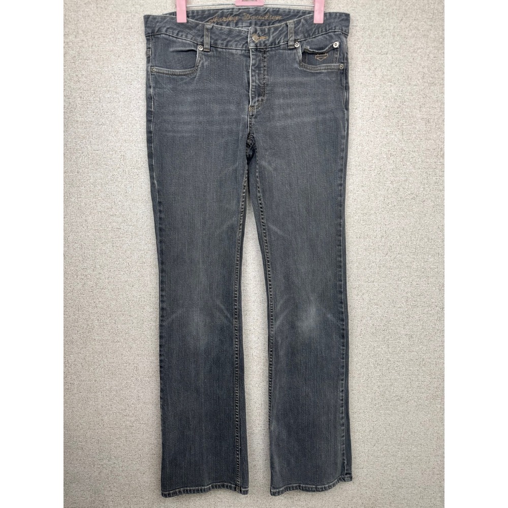 Harley-Davidson Y2K Low Rise Bootcut Jeans — Size 8 Long — Faded Charcoal Grey